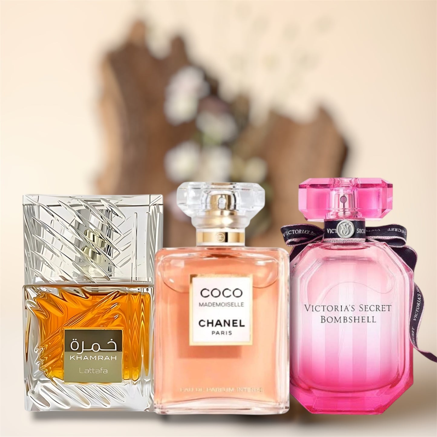 Coco Chanel 100 ml + Victoria’s Secret Bombshell 100 ml + Khamrah 100 ml